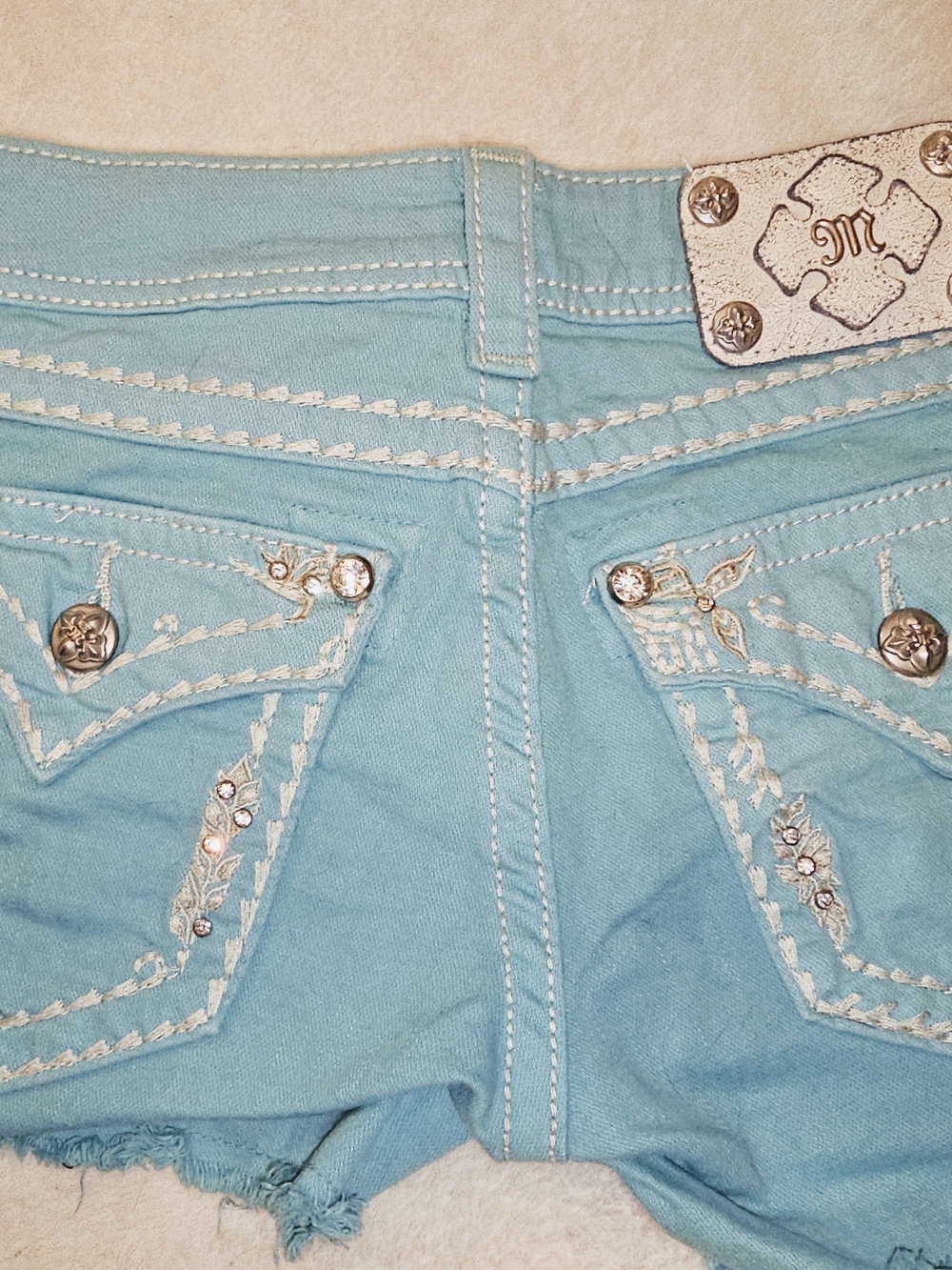 Miss Me Aqua Embellished Denim Shorts